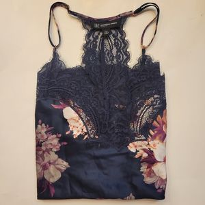 *Inc International Concepts Lace-Trim Satin Cami XXL Navy Floral